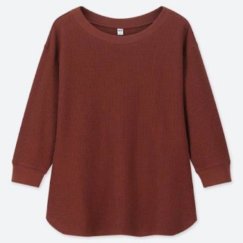 Uniqlo Waffle Knit 3/4 Sleeve Pullover | Rust | Size M